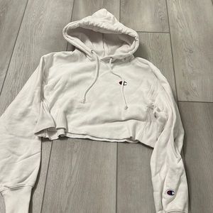 White Champion Cropped Hoodie